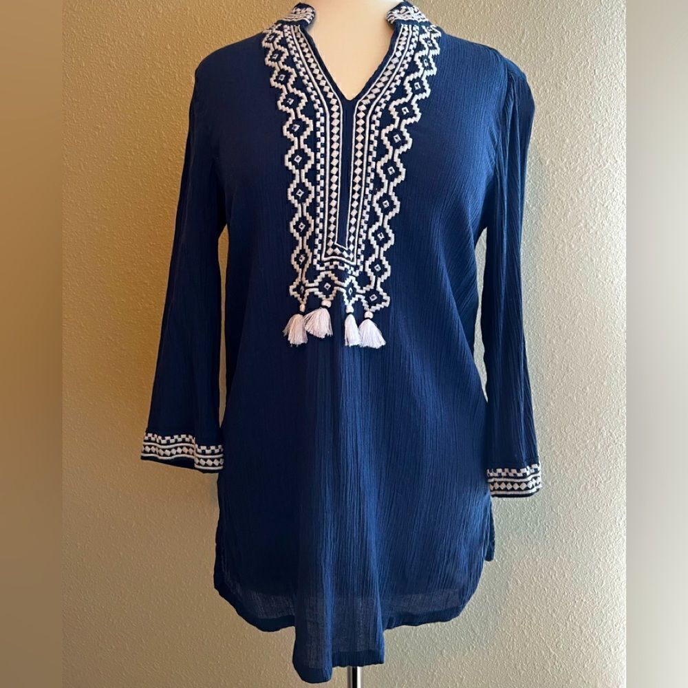 NWOT Charter Club Navy embroidered tunic/cover up